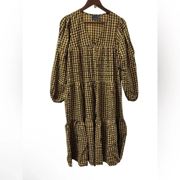 ASOS-Plaid Yellow & Black V-Neck Dress - Picture 1 of 4